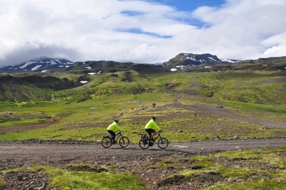Paul and Gemma cycling to Snaefessjokull
