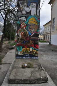 A piece of the Berlin Wall outside a museum of the Romanian revolution in Timisoara